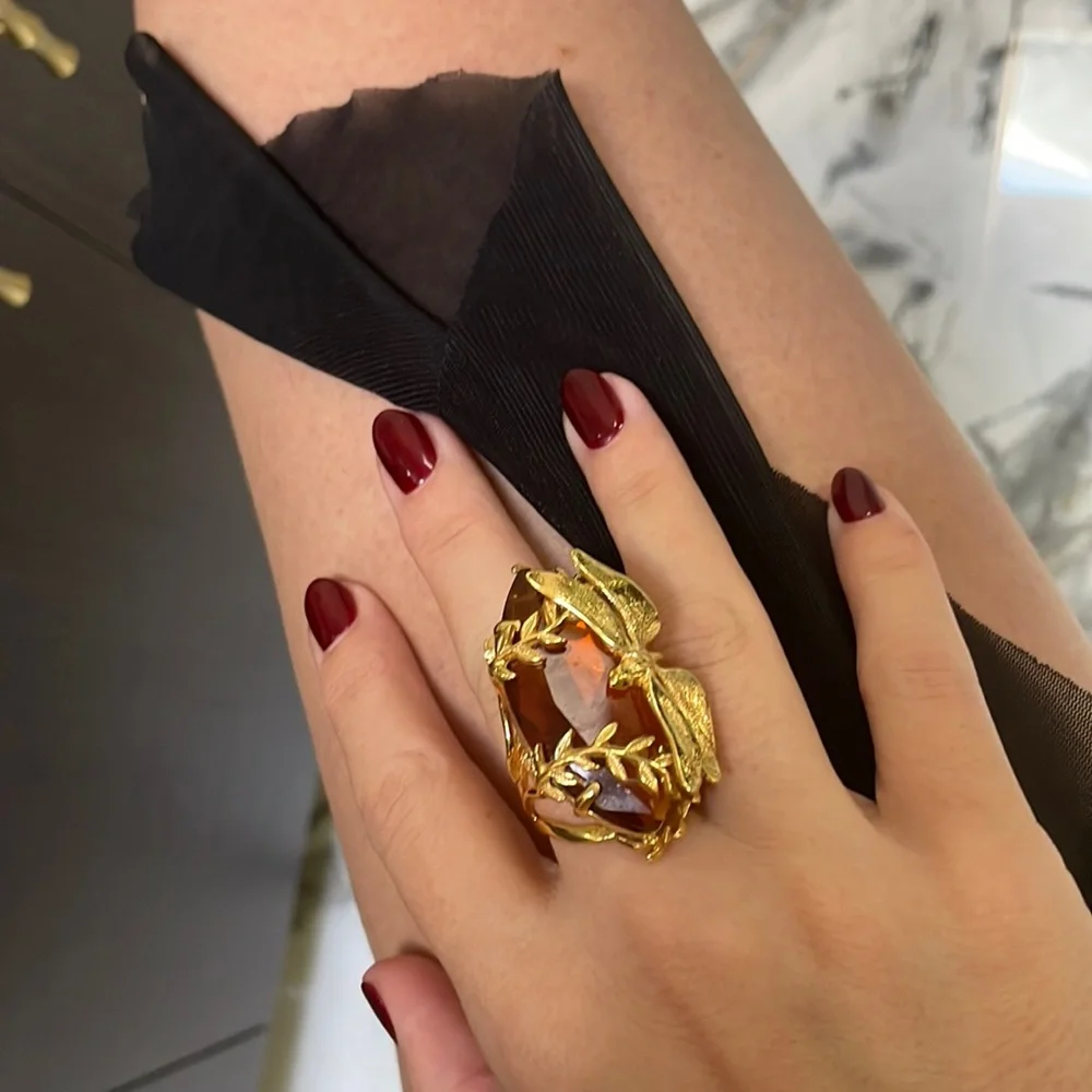 Gorgeous Cocktail Ring Dragonfly with Citrine Marquis cut
